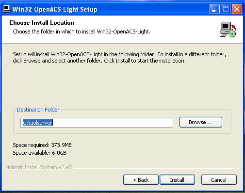 Selecting the installation folder